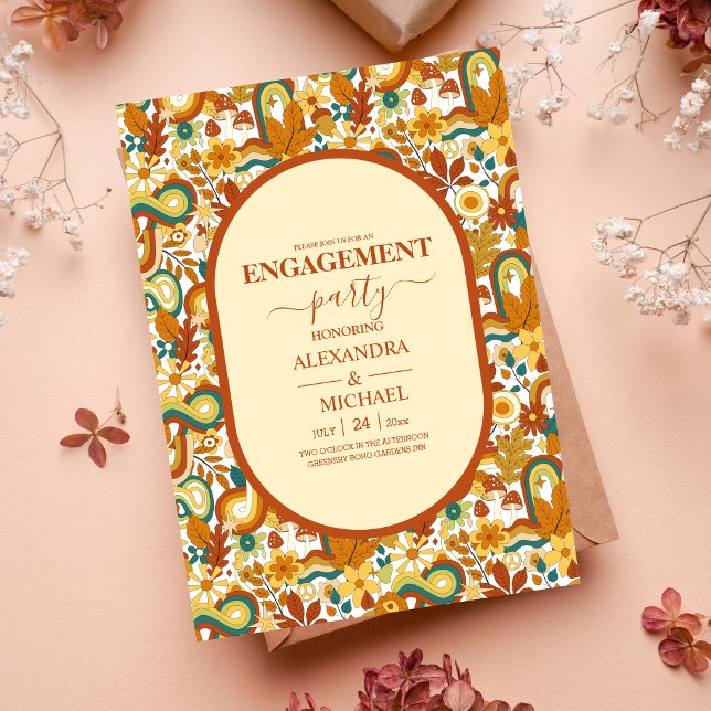 Retro Groovy 70's Thézed Tones Bröllop Invit Inbjudningar (Skapare uppladdad)