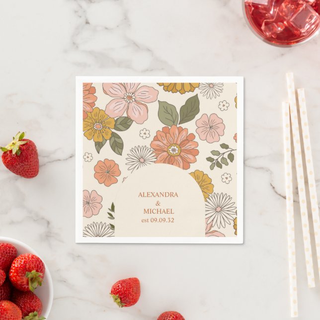 Retro Groovy 70's Thézed Tones Bröllop Pappersservett (Insitu)