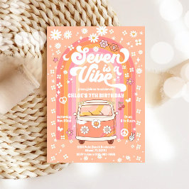 Retro Groovy 7th Birthday Invitation Inbjudningar