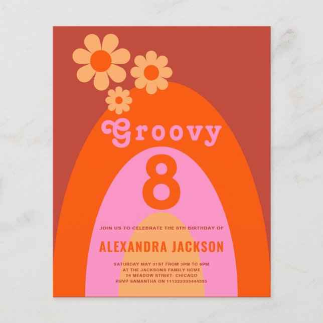 Retro Groovy 8-årsfest budget Flygblad (Framsidan)