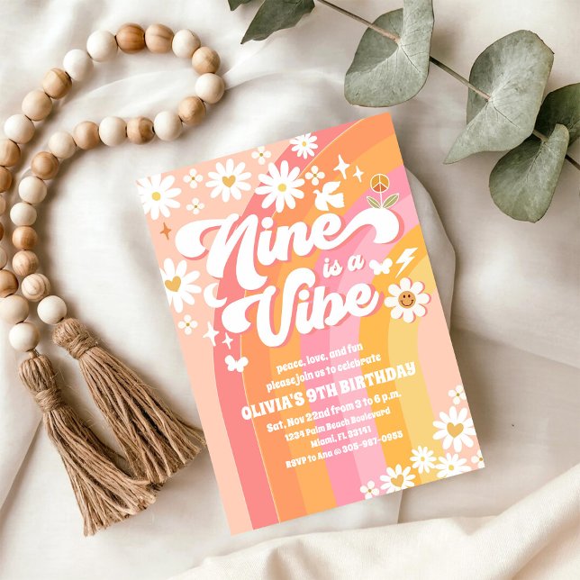 Retro Groovy 9-års inbjudan (Skapare uppladdad)