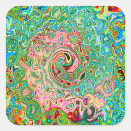 Retro Groovy Abstrakt Colorful Rainbow Swirl Fyrkantigt Klistermärke