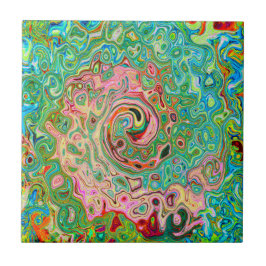 Retro Groovy Abstrakt Colorful Rainbow Swirl Kakelplatta