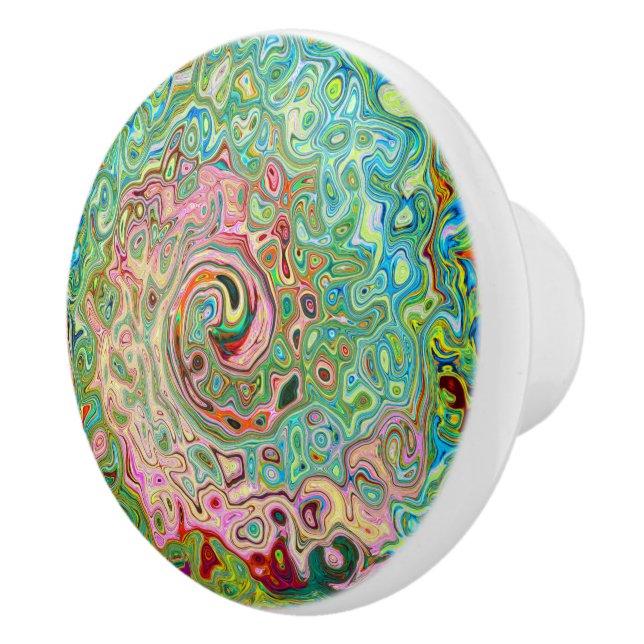 Retro Groovy Abstrakt Colorful Rainbow Swirl Knopp (Höger)