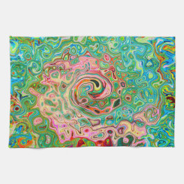 Retro Groovy Abstrakt Colorful Rainbow Swirl Kökshandduk