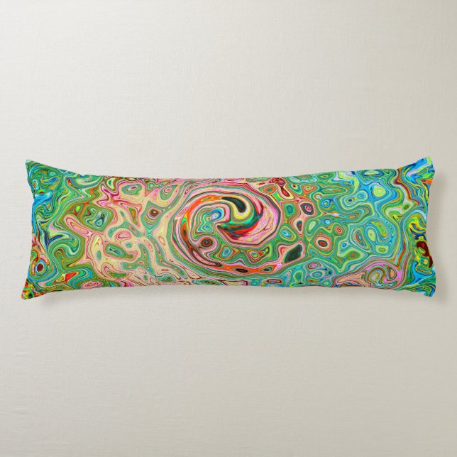 Retro Groovy Abstrakt Colorful Rainbow Swirl Kroppskudde (Framsidan)