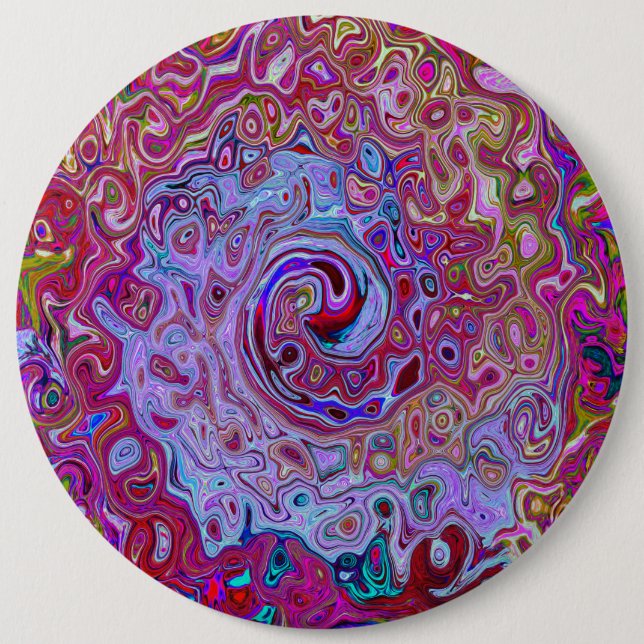 Retro Groovy Abstrakt Lavender och Magenta Swirl Knapp (Framsida)