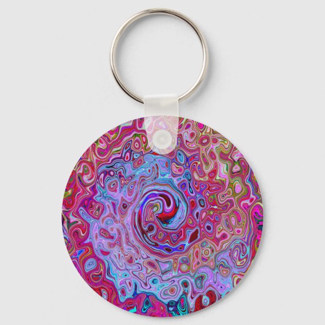 Retro Groovy Abstrakt Lavender och Magenta Swirl Nyckelring (Framsida)