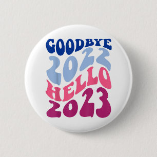 Retro Groovy Adjö 2022 Hej 2023 Nya året Knapp