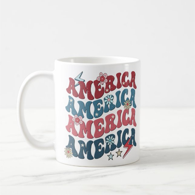 Retro Groovy America Independence day Kaffemugg (Vänster)