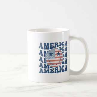 Retro Groovy America USA Smile Ansikte Patriotic 4 Kaffemugg
