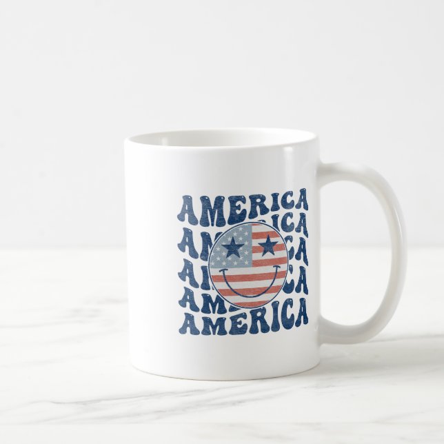 Retro Groovy America USA Smile Ansikte Patriotic 4 Kaffemugg (Höger)
