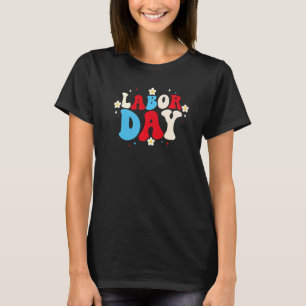 Retro Groovy American Flagga Labour Day Patriot T Shirt