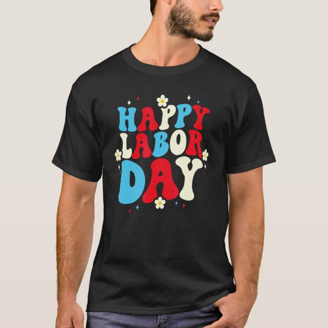 Retro Groovy American Flagga Labour Day Patriot T Shirt (Framsida)