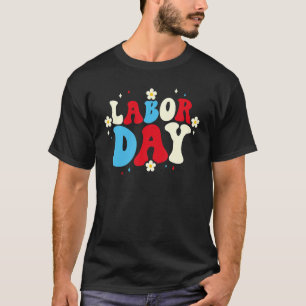 Retro Groovy American Flagga Labour Day Patriot T Shirt