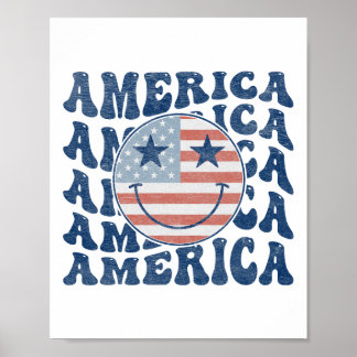 Retro Groovy Amerika Usa Leende Ansikte Patriotisk Poster