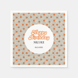 Retro Groovy Arch Bright Orange Daisy Birthday Pappersservett