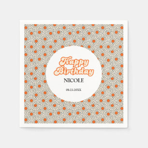 Retro Groovy Arch Bright Orange Daisy Birthday Pappersservett