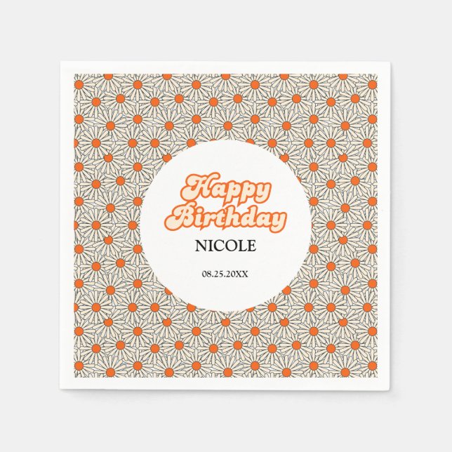Retro Groovy Arch Bright Orange Daisy Birthday Pappersservett (Framsidan)