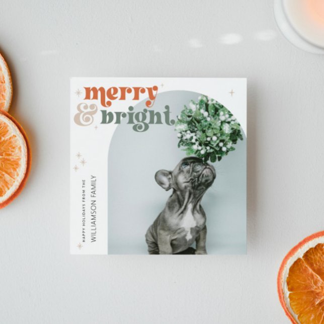 Retro Groovy Arch Photo Julkort (Retro Arch Photo Square Holiday Card)