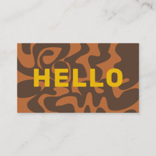 Retro Groovy Art Hej Mustard Gult Brown Tan Visitkort