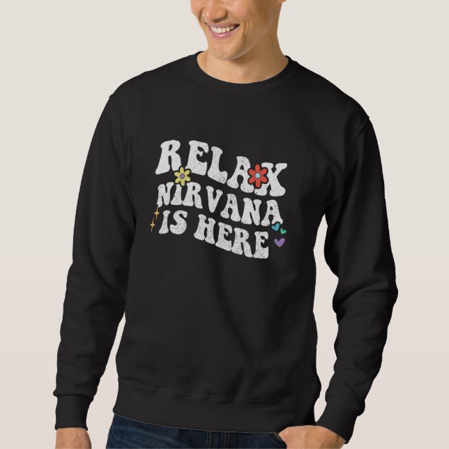 Retro Groovy Avslappnad NIRVANA Är Här Rolig Mors  Lång Ärmad Tröja (Framsida)