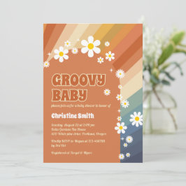 Retro Groovy Baby Daisy Regnbåge Bebis Shower Inbjudningar