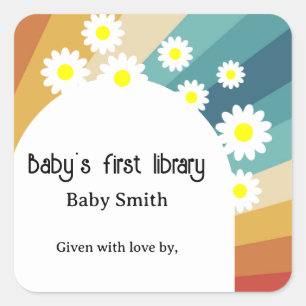 Retro Groovy - Baby först bibliotek Fyrkantigt Klistermärke