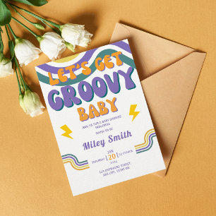 Retro Groovy Baby Shower 70:s 80:e flicka Hippie I Inbjudningar