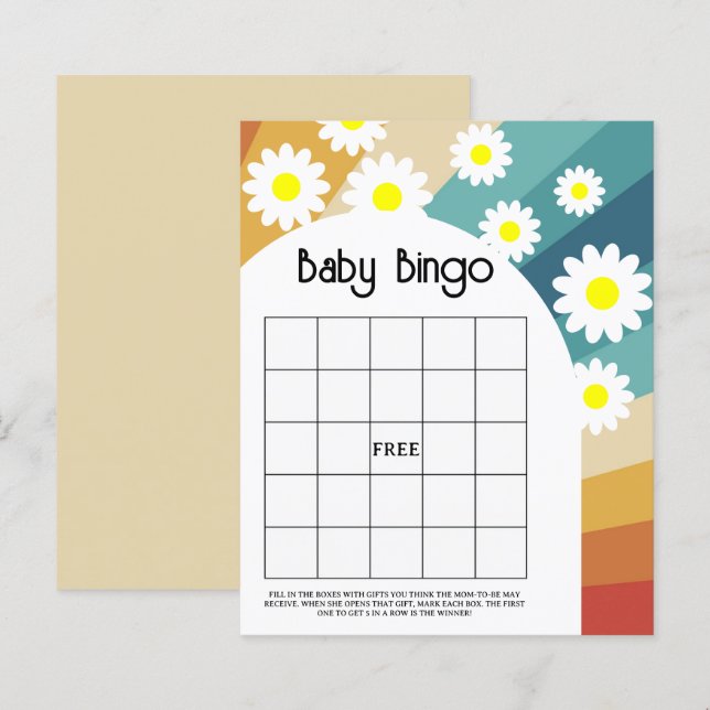 Retro Groovy - Baby shower bingo spel (Fram/baksida)