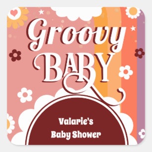 Retro Groovy Baby Shower Fyrkantigt Klistermärke