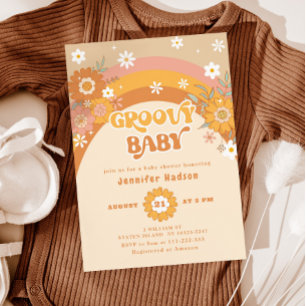 Retro Groovy babydusch Inbjudningar