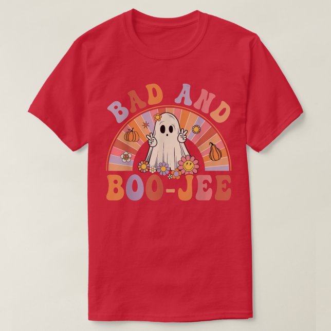 Retro Groovy Bad och Boo-Jee Blommigt Ghost Hallow T Shirt (Design framsida)