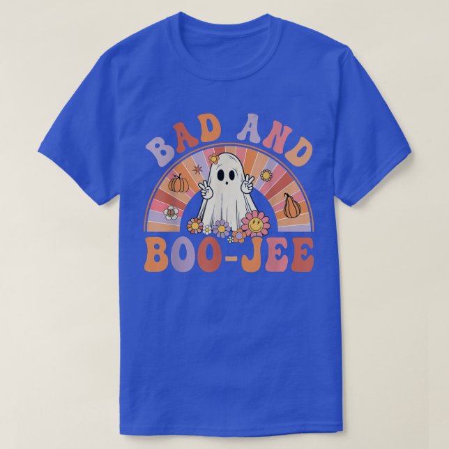 Retro Groovy Bad och Boo-Jee Blommigt Ghost Hallow T Shirt (Design framsida)