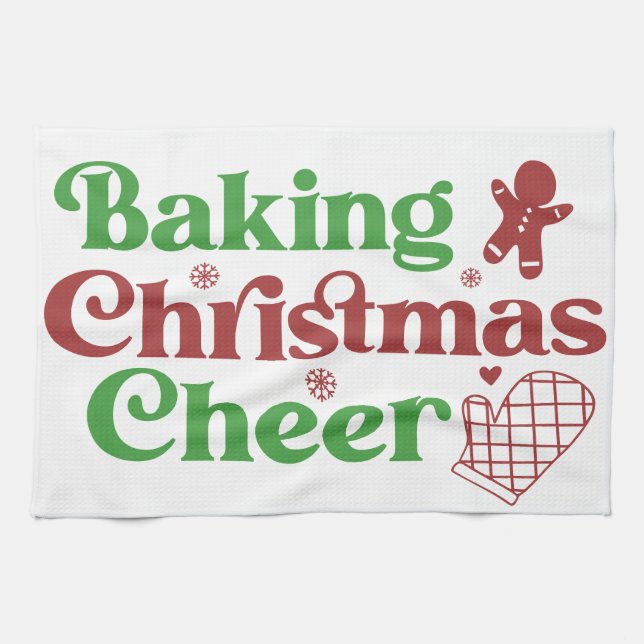 Retro Groovy Baking jul Cheer Kökshandduk (Horisontell)