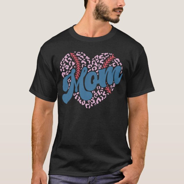Retro Groovy Baseball Leopard Heart Mamma Mor s D T Shirt (Framsida)