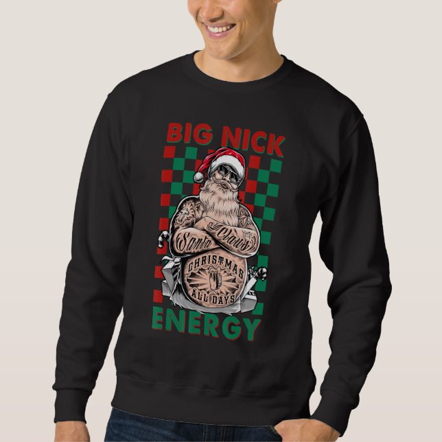 Retro Groovy Big Nick Energy Santa Christmas Trend Lång Ärmad Tröja (Framsida)