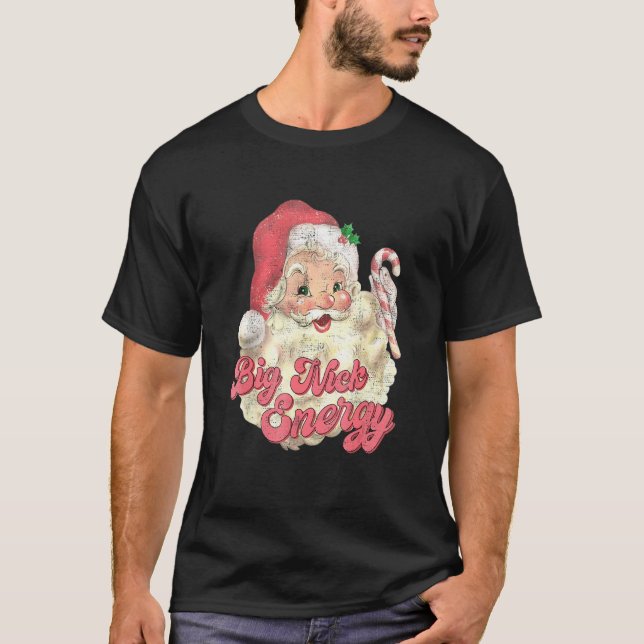 Retro Groovy Big Nick Santa Energy Christmas T Shirt (Framsida)