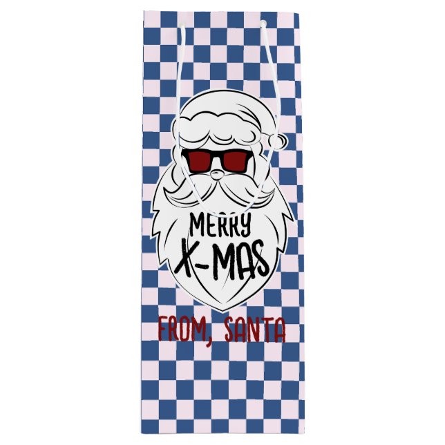 Retro Groovy Blå Rutig Tomte Jul  (Framsidan)