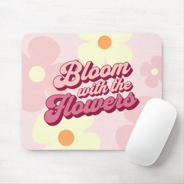 Retro Groovy Blommar med blommorna Musmatta (Med mus)