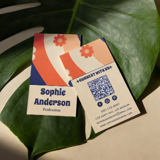 Retro Groovy Blommig Affärs-/Namnskort med QR-kod Visitkort