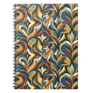 Retro Groovy Blommig Virvel Navy Teal Orange Mönst Anteckningsbok