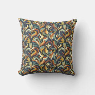 Retro Groovy Blommig Virvel Navy Teal Orange Mönst Kudde