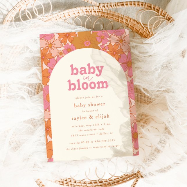 Retro Groovy Blommigt Arch Baby i Bloom | Inbjudningar (Skapare uppladdad)