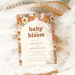 Retro Groovy Blommigt Arch Baby i Bloom NEUTRALT Inbjudningar