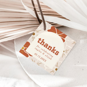 Retro Groovy Blommigt Arch   Boho Favor Gåvor Etiketter