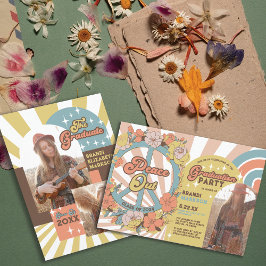 Retro Groovy Blommigt Arches Photo Studentfest Inbjudningar