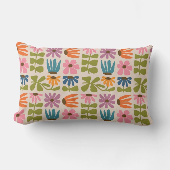 Retro Groovy Blommigt Dekorativ kudde (Framsida)