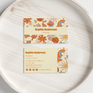 Retro Groovy-Blommigt - färgstark 70s-inspirerad d Visitkort