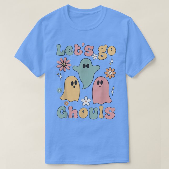 Retro Groovy Blommigt låter Ghouls Ghost Halloween T Shirt (Design framsida)